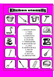 English Worksheet: KITCHEN UTENSILS