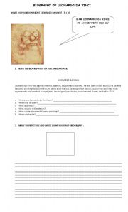 English worksheet: LEONARDO DA VINCI BIOGRAPHY