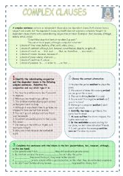 English Worksheet: COMPLEX CLAUSES