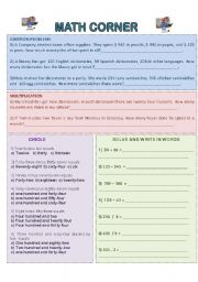 English Worksheet: Math:word problems with key