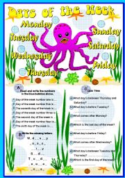 English Worksheet: Days of the Week (Page 2 - B&W)