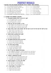 English Worksheet: PERFECT MODALS