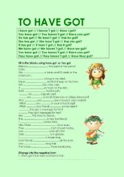 English Worksheet: TO HAVE GOT