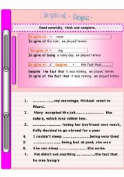 English Worksheet: Despite, in spite of