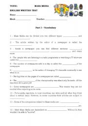 English Worksheet: Mass media - the importance of television