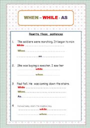 English Worksheet: Clauses of time-when, while, as