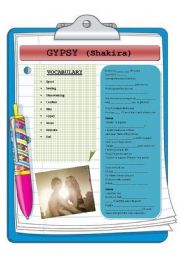 English Worksheet: Gypsy (Lyric of the latest single of Shakira)