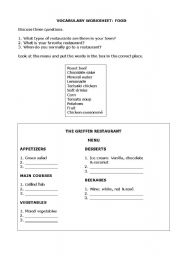 English Worksheet: AT THE RESTAURANT