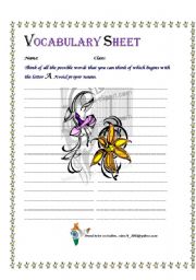 English worksheet: Vocabulary Sheet