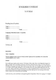 English worksheet: 10th form English contest