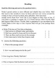 English worksheet: Postal service