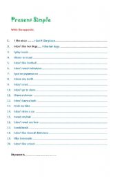 English worksheet: present simple postive and negative