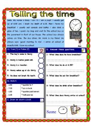 English Worksheet: Reading comprehension. Telling the time.