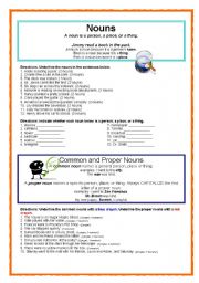 English Worksheet: Common & Proper Nouns (w. answer key)