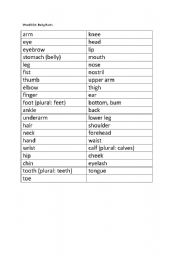 English worksheet: Parts of the Body Exercises