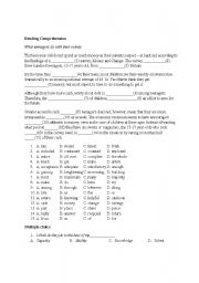 English worksheet: Reading-Multiple choice-Vocabulary