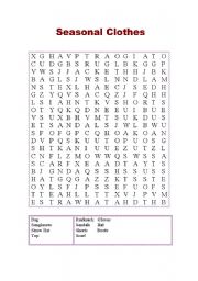 English worksheet: Seasonal Clothes - alphabet soup