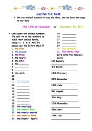 English Worksheet: ordinal number