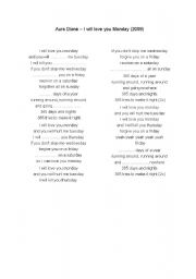 English worksheet: Aura Dione - I will love you Monday (gap text with key)