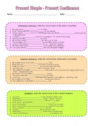 English Worksheet: present simple - present continuous