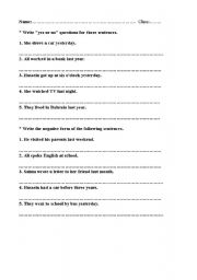 English Worksheet: yes,no questions
