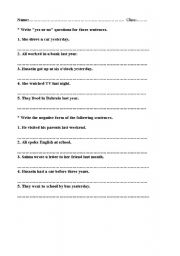 English worksheet: yes,no questions