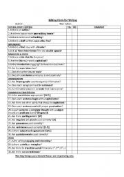 English Worksheet: Editing Form for Writing