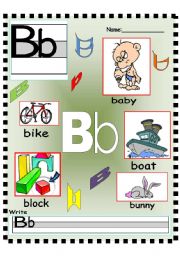 English Worksheet: Letter Bb poster and Writing worksheet