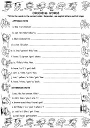 English Worksheet: ORDER WORDS TO MAKE SENTENCES