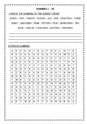 English Worksheet: NUMBERS 1 - 20