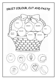 English Worksheet: FRUIT COLOUR, CUT AND PASTE