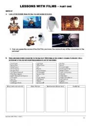 English Worksheet: Lessons with Films - Wall-E - Part one of two