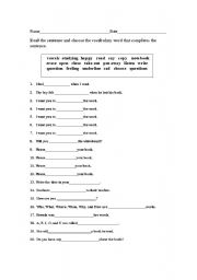 English Worksheet: Close activity using classroom verbs