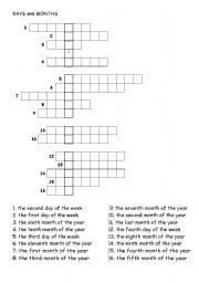 English Worksheet: Months and days crosswords