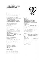 English Worksheet: Song: Ooops I did it again!