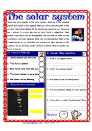 English Worksheet: Reading comprehension Test ( Theme: The solar system)