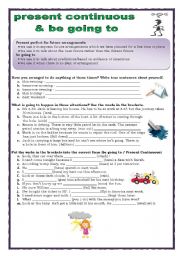English Worksheet: present continuous & be going to