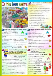 English Worksheet: IN THE TOWN CENTRE (KEY+W&W VERSION INCLUDED)