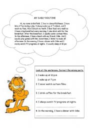 English Worksheet: garfields daily routine