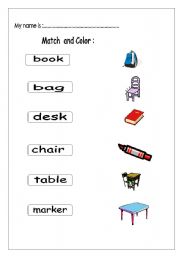 English worksheet: Matching school objects