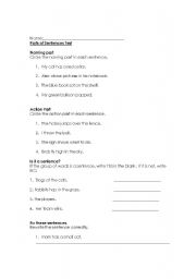 English Worksheet: Parts of Sentences Test