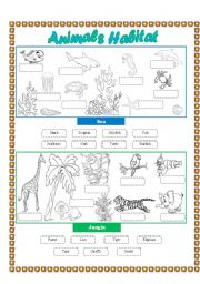 English Worksheet: Animals Habitat (sea-jungle) - Cut and paste