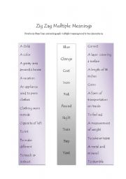 English worksheet: Zig Zag Multple Meanings