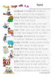 English Worksheet: 4 pages of Magic e Fun with o_e: Printing Practice, Teacher teacher card, Magic e Folder and full instructions