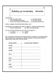 English worksheet: Building up Vocabulary: Adverbs