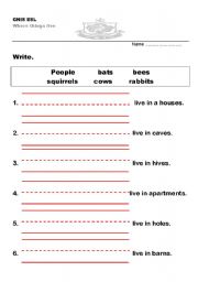 English worksheet: where things live