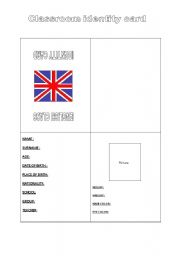 English Worksheet: identity card to create with pupils