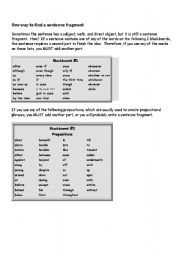 English worksheet: Identifying Sentence Fragments