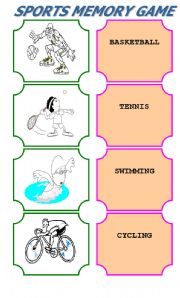 English Worksheet: SPORTS MEMORY GAME