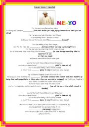 English Worksheet: Song: NEVER KNEW I NEEDED  by NE-YO (with key)